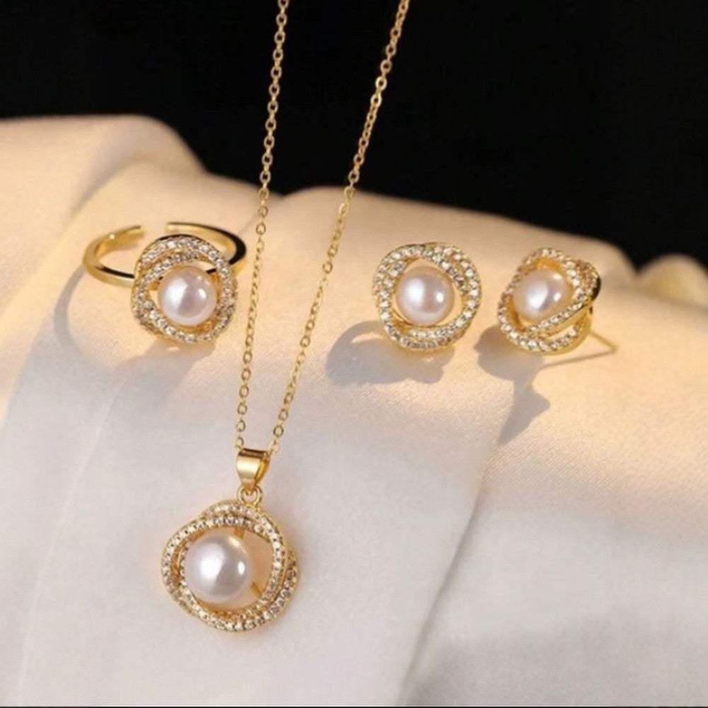 Vintage Pearl Rhinestone Jewelry Set