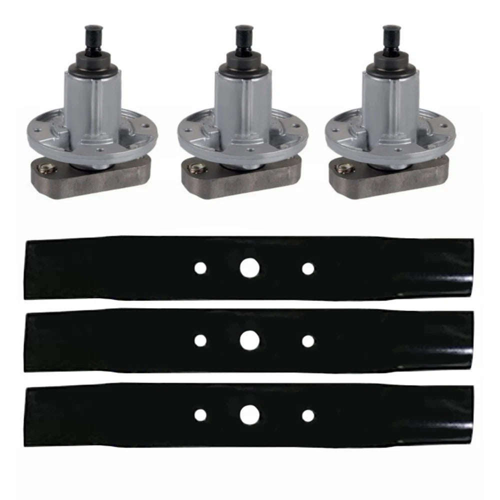 3 Blades 3 Spindles Set 48 Deck Fits John Deere L130 L120 Mowers
