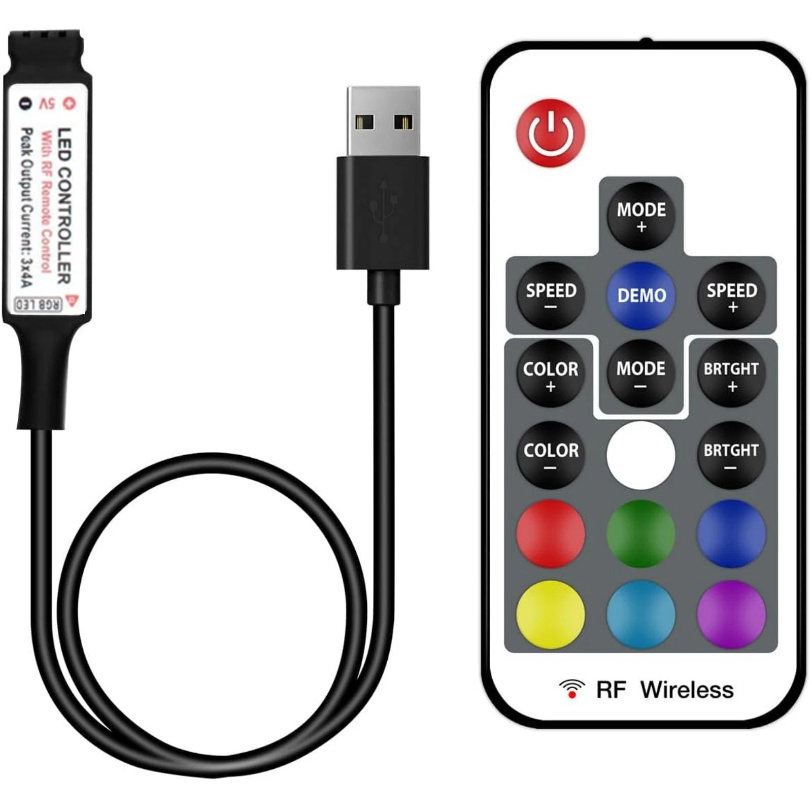 Rgb Led Light Strip Controller 17-key Rf Wireless Remote Dc5v Usb
