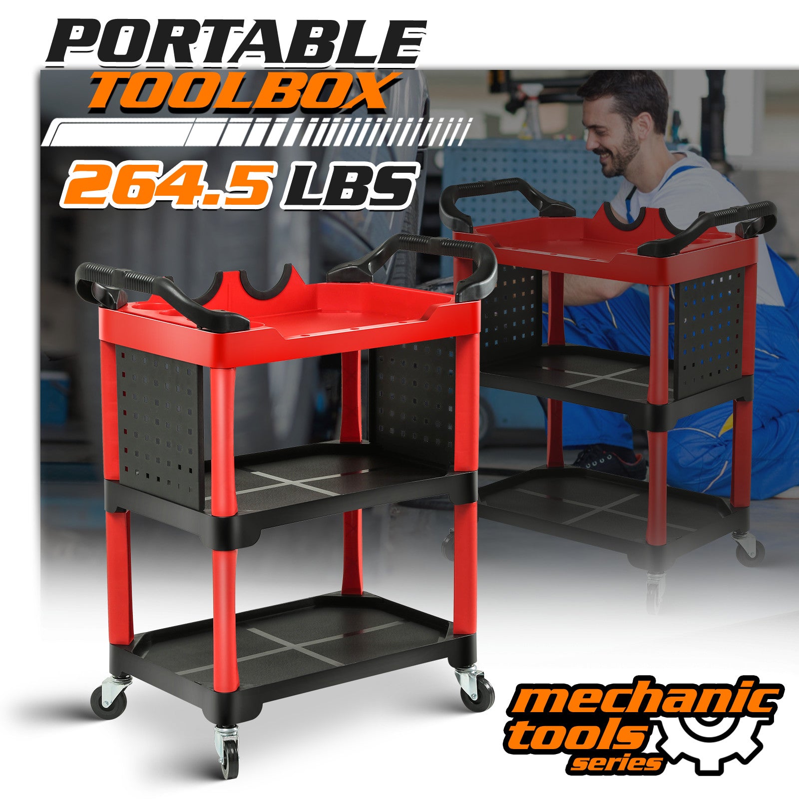 3 Tiers Rolling Tool Cart Mobile Casters Detailing Cart