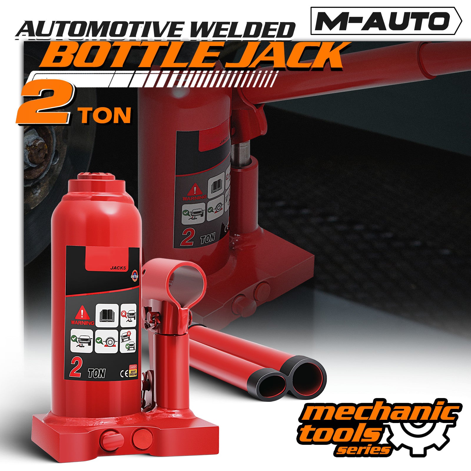 2 Tons 11.8"Red Bottle Jack Manual Lifting Automotive H