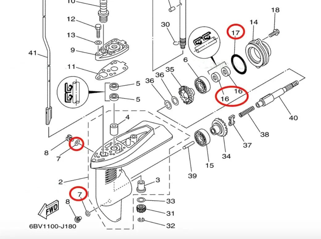 Yamaha Gearcase Propeller Shaft Seal Kit for F2.5/F4/F4M/F5A/F6C/F6M
