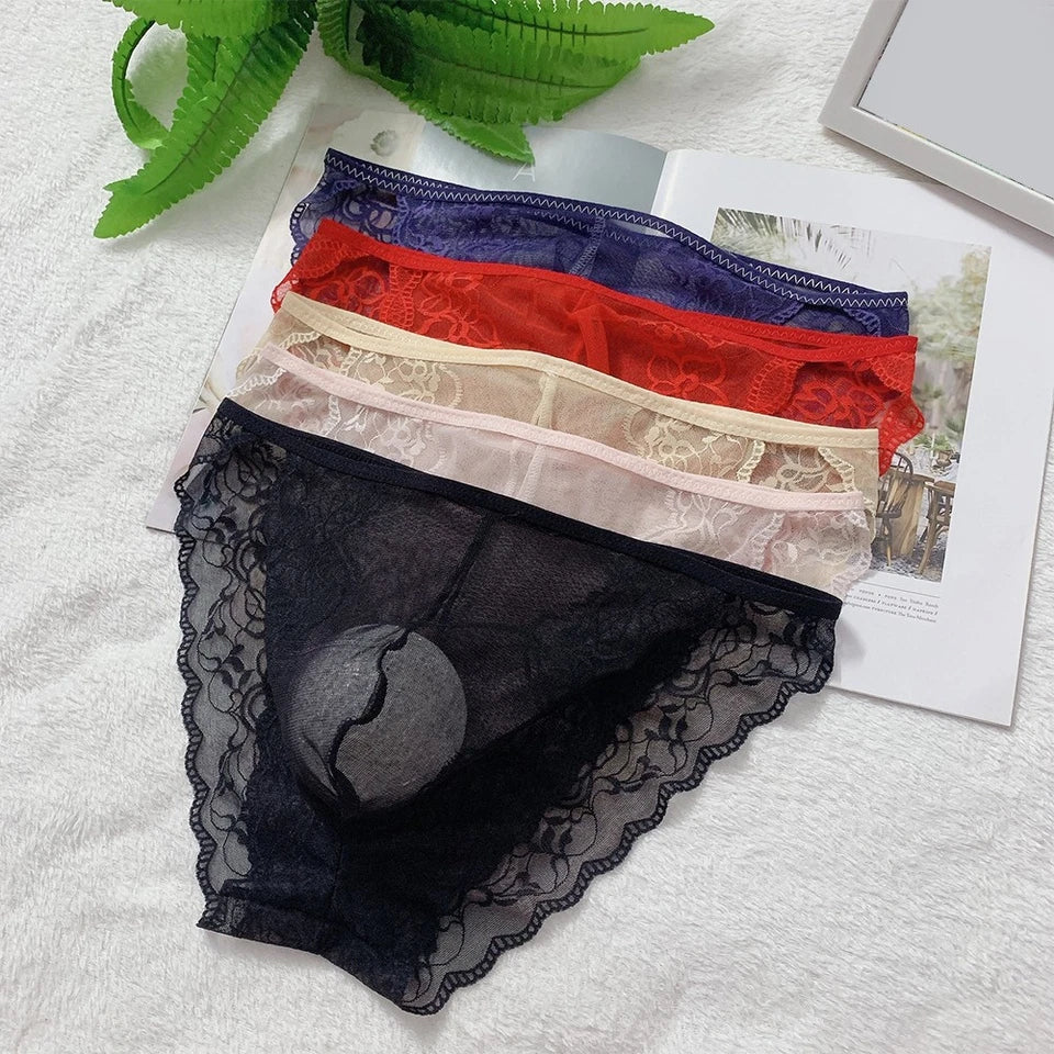 Lace Transparent Men's Underwear U Convex Pouch Soft Nylon Material